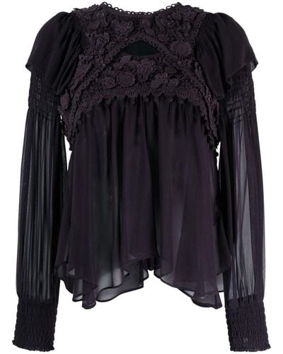 Isabel Marant Lace-detail Long-sleeve Blouse - Black