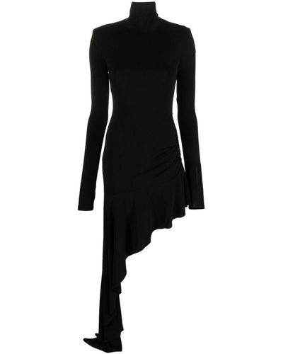 ANDAMANE `nancy` Long Sleeves Ruffle Asymmetric Dress - Black