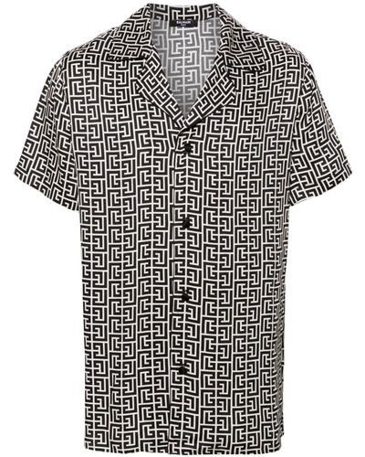 Balmain Camicia A Maniche Corte Con Stampa - Nero