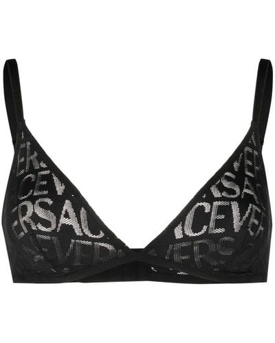 Versace Allover Logo Mesh Triangle Bra - Black