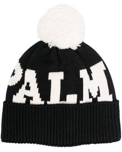 Palm Angels Logo Pompon Beanie Hat - Black