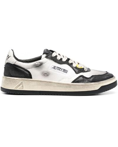 Autry Super Vintage Medalist Low Sneakers In White And Silver Mesh And Suede