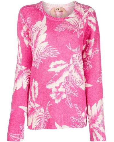 N°21 Leaf-print Knitted Sweater - Pink