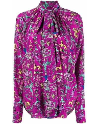 Patou Stories And Tales-print Silk Blouse - Purple