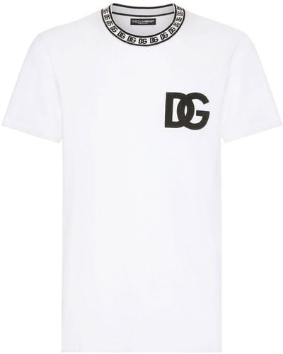 Dolce & Gabbana T-shirt girocollo cotone con ricamo DG - Bianco