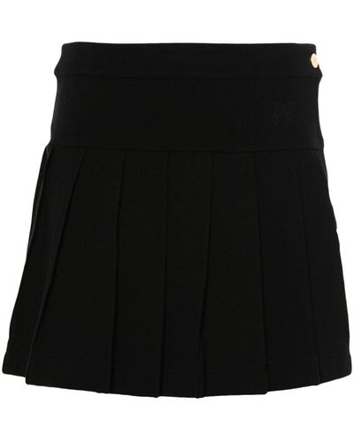 Palm Angels Pleated Skirt With Monogram - Black