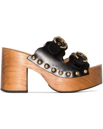 Chloé Lauren 50mm Leather Clog Sandals - Black