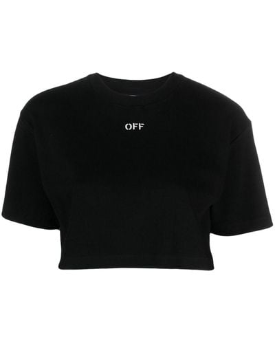 Off-White c/o Virgil Abloh Cropped T-shirt With Off Embroidery - Black