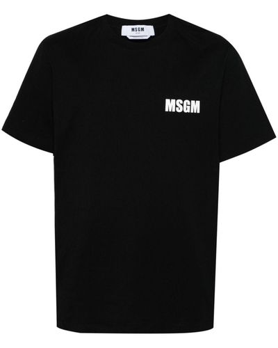 MSGM Slogan-Print Cotton T-Shirt - Black