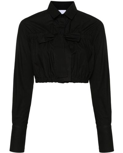 Patou Bow Cotton Cropped Shirt - Black