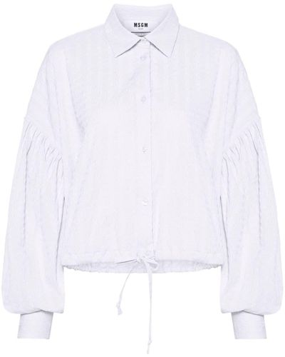 MSGM Cropped Shirt With Puff Sleeves - White