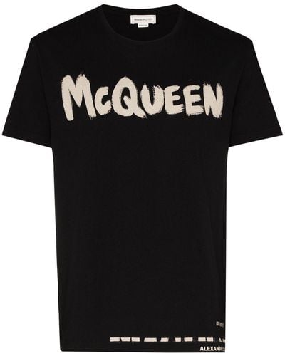 Alexander McQueen T-shirt e polo nere con stampa logo - Nero