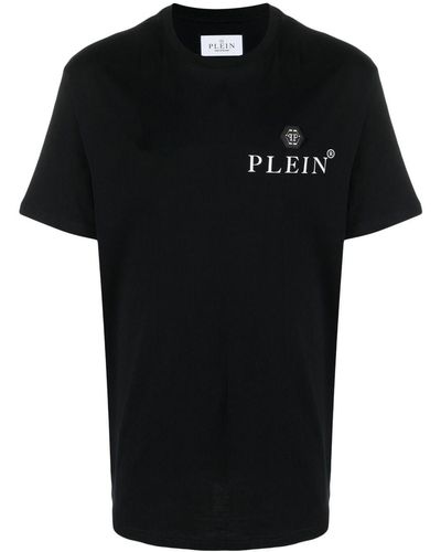 Philipp Plein T-shirt nera a maniche corte con placca logo - Nero