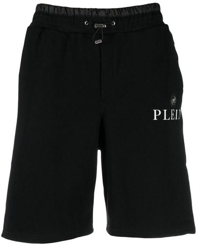 Philipp Plein Shorts sportivi neri con placca logo - Nero