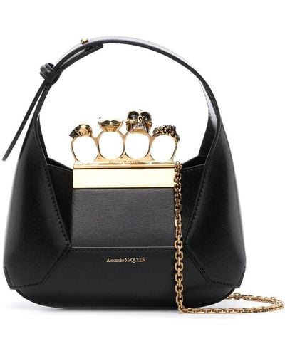 Alexander McQueen The Jewelled Hobo Mini Bag In Black And Gold