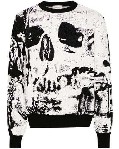 Alexander McQueen White Fold Skull Jacquard Sweater - Black
