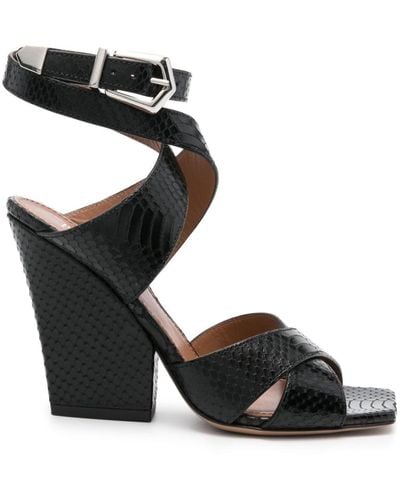 Paris Texas Python Leather Sandals - Black