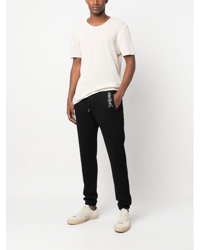 Saint Laurent Embroidered-logo Cotton Track Pants - Black