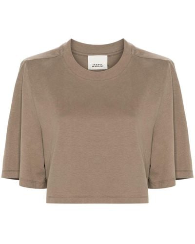 Isabel Marant Cotton Jersey Cropped T-shirt - Natural