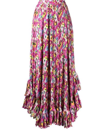 MSGM Floral-print Maxi Pleated Skirt - Red
