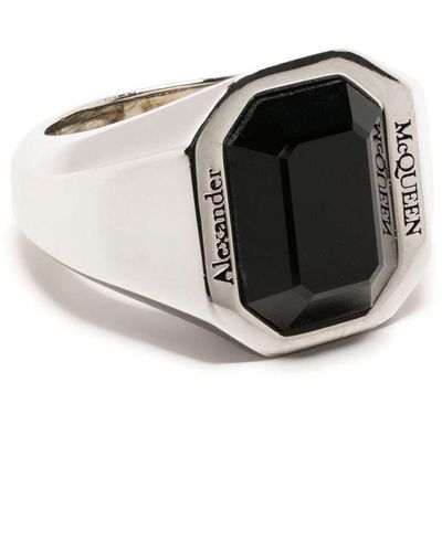 Alexander McQueen Brass Stone Ring - Black