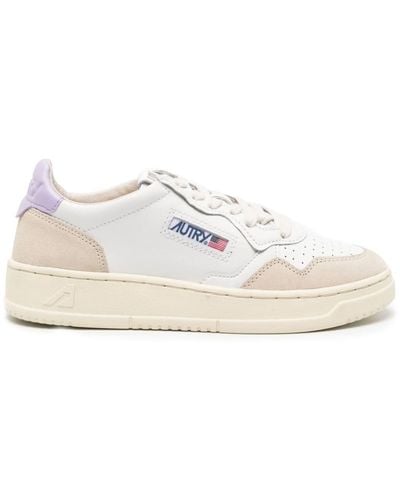 Autry Medalist Low Trainers In White And Lilac Suede And Leather