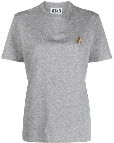 Golden Goose T-shirt in cotone con effetto melange ed iconico logo frontale - Grigio