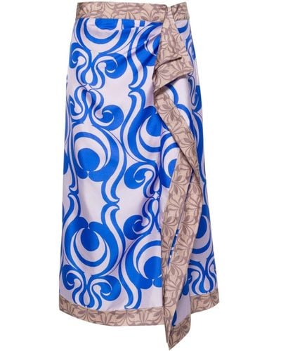 Dries Van Noten Silk Twill Skirt - Blue