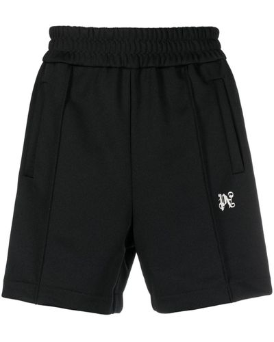 Palm Angels Monogram-embroidered Striped Track Shorts - Black