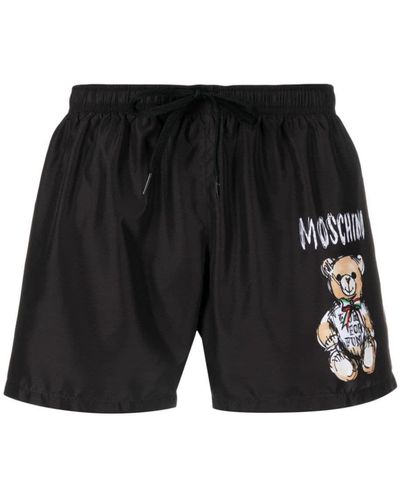 Moschino Beach Shorts With Print - Black
