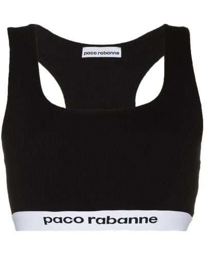 Rabanne Cropped Top In Viscose Blend With Logo Band - Black