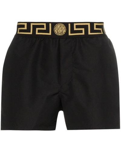 Versace Shorts Da Mare Con Bordo Greca - Black