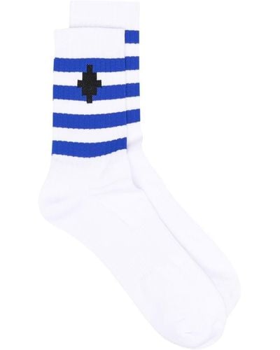 Marcelo Burlon Intarsia Logo Striped Socks - White
