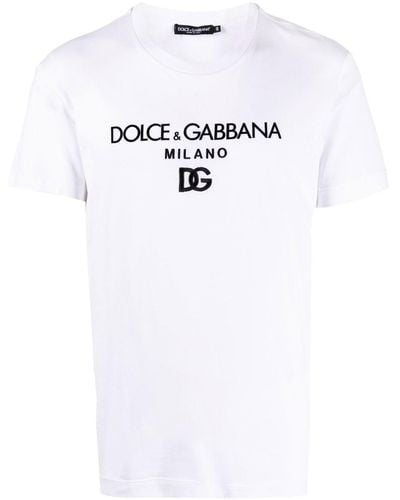 Dolce & Gabbana T-Shirt A Maniche Corte Con Logo Ricamato - Bianco