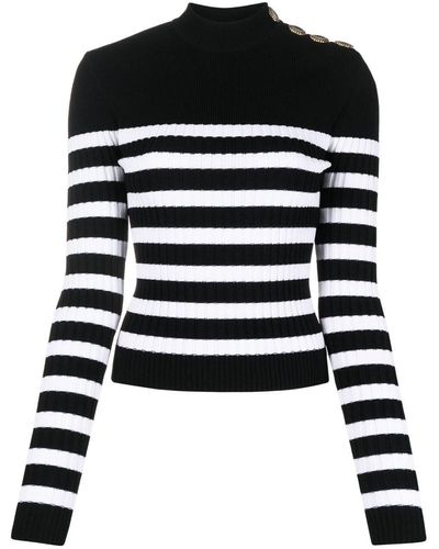 Balmain Striped Roll-neck Sweater - Black