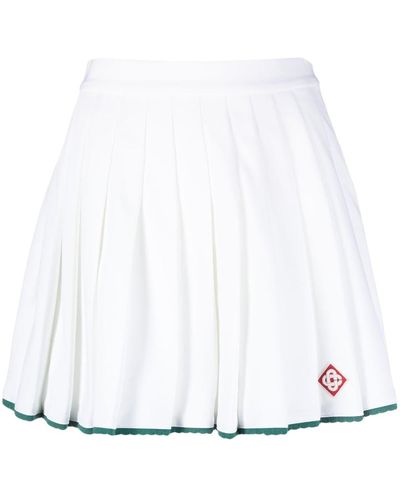 Casablancabrand Logo-embroidered Pleated Miniskirt - White