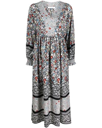 See By Chloé Floral Flared Midi Dress - Black