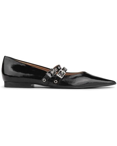 Ganni Pointed-Toe Synthetic Leather Ballet Flats - Black