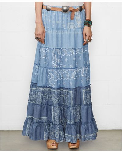 Denim & Supply Ralph Lauren Tiered Bandanaprint Maxi Skirt - Blue