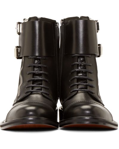 CoSTUME NATIONAL Black Leather Monk Strap Combat Boots