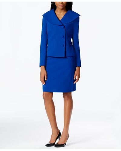 Tahari Asymmetrical-three-button Jacket Skirt Suit - Blue