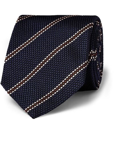 Kingsman Drake'S Striped Woven-Silk Tie - Blue