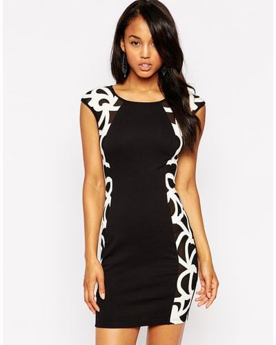 Lipsy Bodycon Dress With Contrast Side Panel Detail - Black