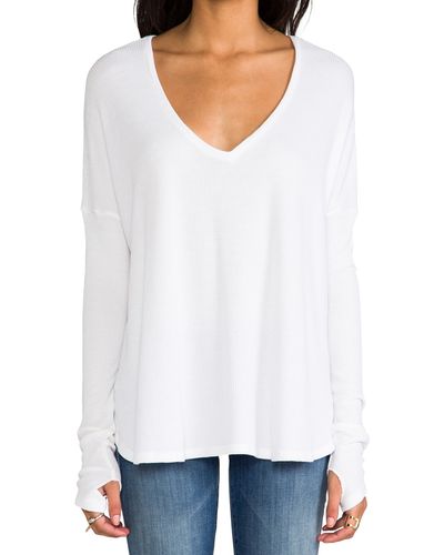 Feel The Piece Robin Thermal Flowy Top With Thumb Holes - White