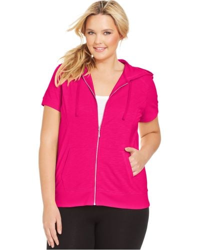 Style & Co. Style&co. Sport Plus Size Short-sleeve Hoodie - Pink