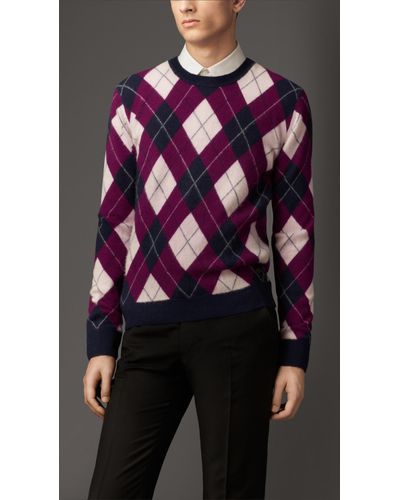 Burberry Cashmere Argyle Sweater - Purple