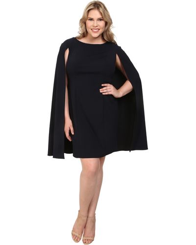 Adrianna Papell Plus Size Structured Cape Sheath Dress - Blue