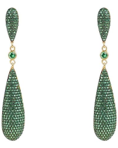 LÁTELITA London Long Drop Earrings Emerald Green Cz - White