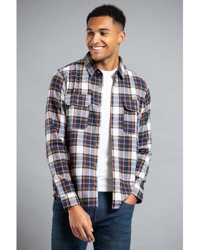 Brave Soul Checked 'kylos' Brushed Cotton Flannel Long Sleeve Shirt - Grey