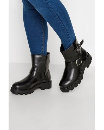 Yours Wide & Extra Wide Fit Biker Boots - Blue